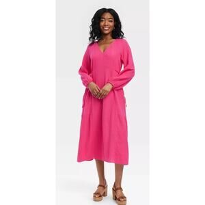 Universal Thread Women's Pink Side Tie Crinkle Midi Dress Sz: LARGE